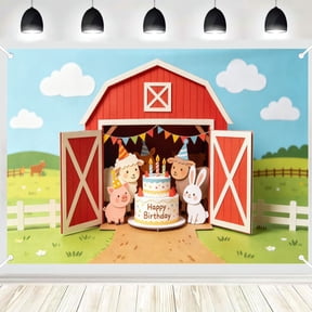 3D Paper Craft Barn Animal Birthday Backdrop, Sheep Pig Rabbit Farm Theme Party Decor Background Banner Decor 3x5ft