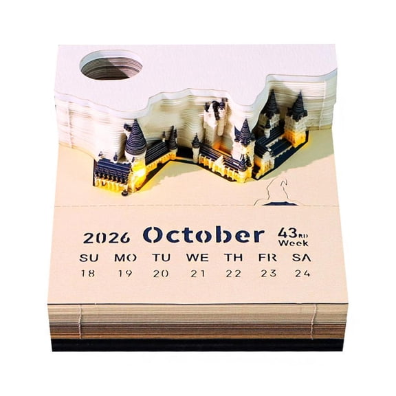3D Paper Craft Notepad with Magic Castle Design, Featuring LED Lights for Daily Planning, Made of Eco-Friendly Paper and Acrylic