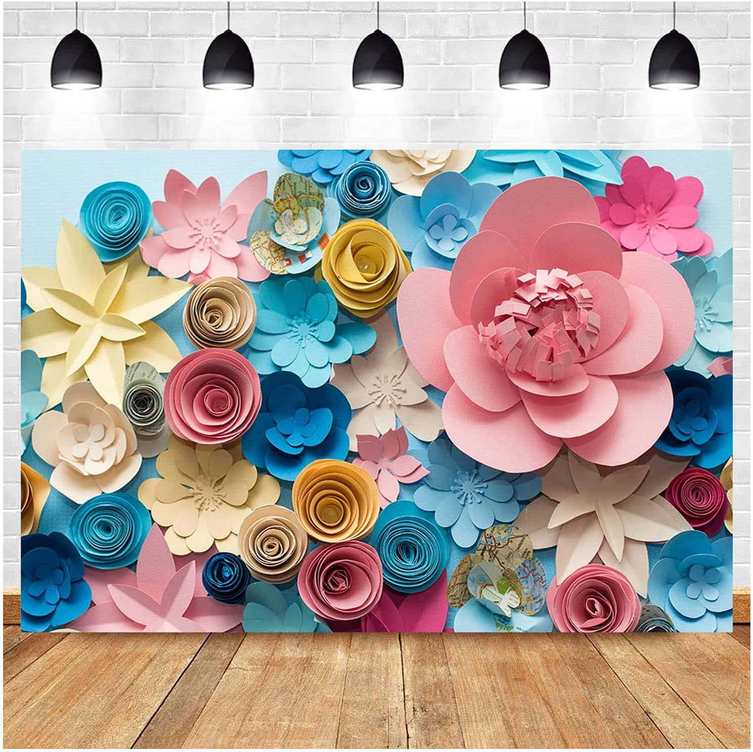 3D Paper Flower Backdrop Birthday Party Photo Background 5x3ft Vinyl
