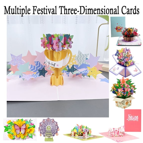 3D Paper Flower Bouquet Greeting Card, Handmade Pop Up Card for Female Boss, Friend, Mother's Parents, Birthday, Anniversary, Valentine's Day, HAODEJW, Multicolor