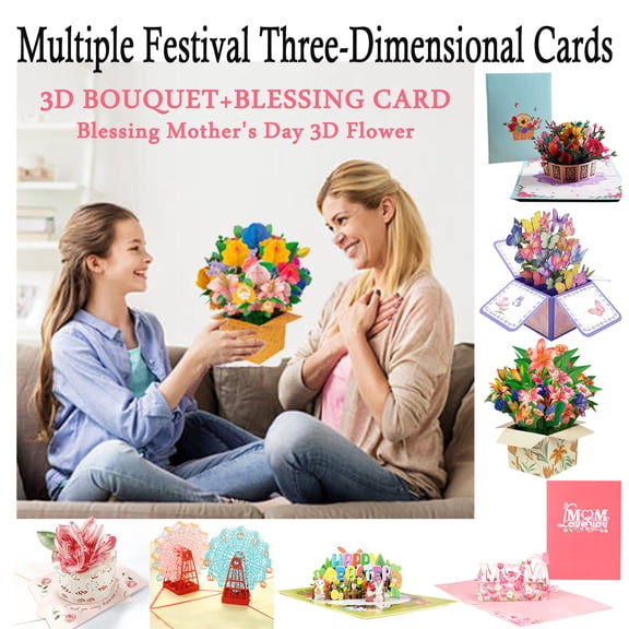 3D Paper Flower Bouquet Pop Up Greeting Card, Sophisticated Floral Design Birthday Anniversary Card for Female Boss Friend Mother Parents, Handmade Paper Art Card, HAODEJW