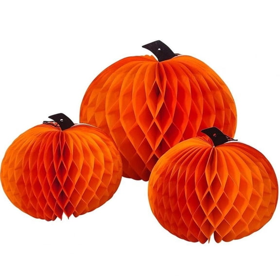 Hzzsbu 3D Paper Pumpkin Honeycomb Hanging Ornaments, Tissue Pumpkin Lantern for Indoor Outdoor Table Garden Decor