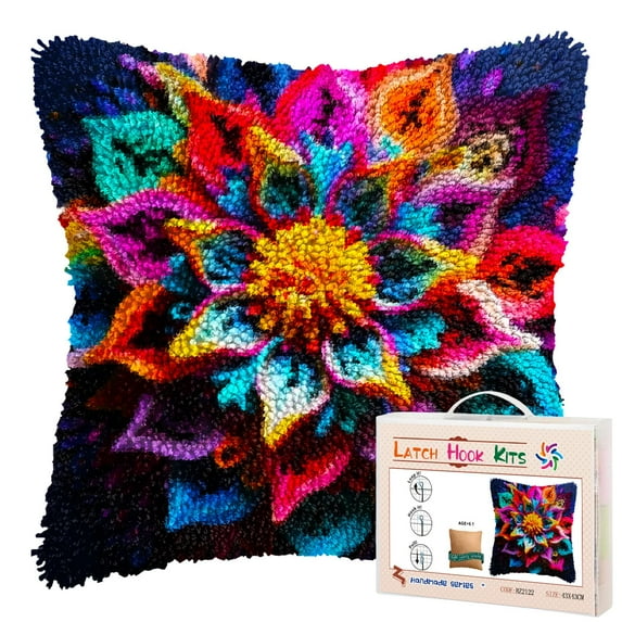 3D Paper-cut Mandala DIY Latch Hook Pillow Kits for Adults Printed Pillowcase Crochet Yarns Hooking Handmade Pillow Cover Cushion for Home Sofa Decoration 17x17inch