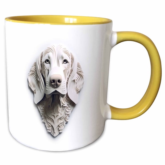 3drose, 3d Papercut Design of a Basset Hound, 11oz Two-tone Yellow Mug
