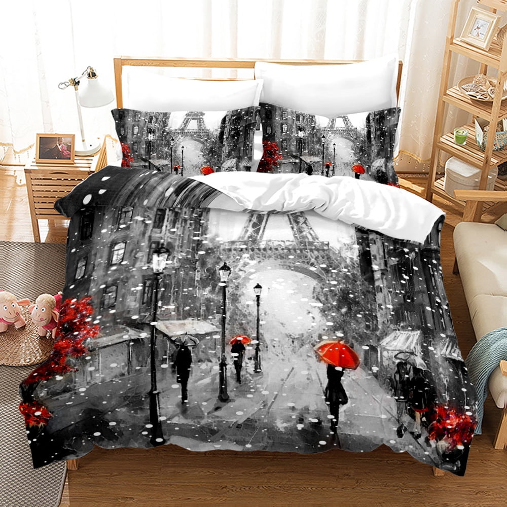 3D Paris Street Bedding Set Romantic Duvet Cover Set King/Queen Bed