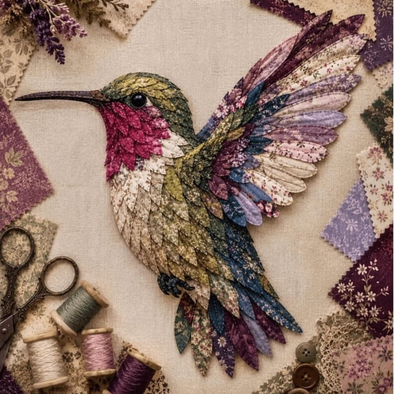 3D Patchwork Bird DIY Craft Kit, Creative Handmade Sewing Craft Project, Colorful Hummingbird Embroidery Art Set, Fabric Bird Decor Making Kit for Handcraft Lovers,Twilight