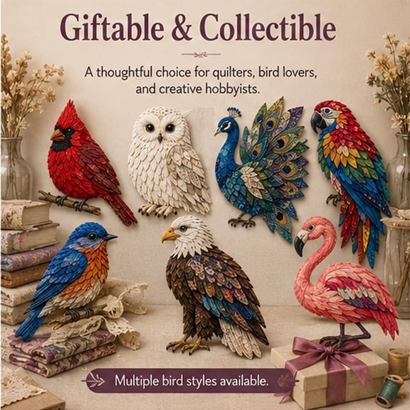 3D Patchwork Bird DIY Craft Kit, Quilt Kits with Fabric and Pattern, Home Wall Decor Gift, Stress Relief, Creative Handmade Art, Bird Design, Colorful, Delicate, Easy for Beginners