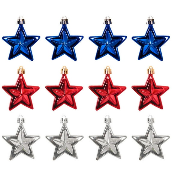 3D Patriotic Plastic Christmas Tree Pentagram Ornaments for 4th of July, American Independence Day Party Decorations, Festive Holiday Home Decor A