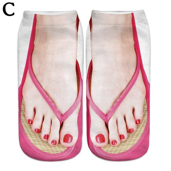 3D Pattern Manicure Print Socks Flip Flop Funny Hidden Running Sock -Women Hot B0A5