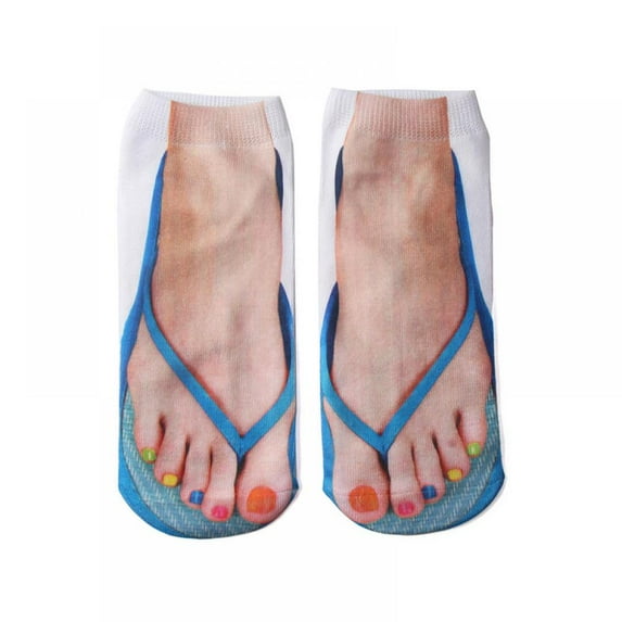 3D Pattern Manicure Print Socks Flip Flop Funny Hidden Running Socks Women Personalized Low Cut Ankle