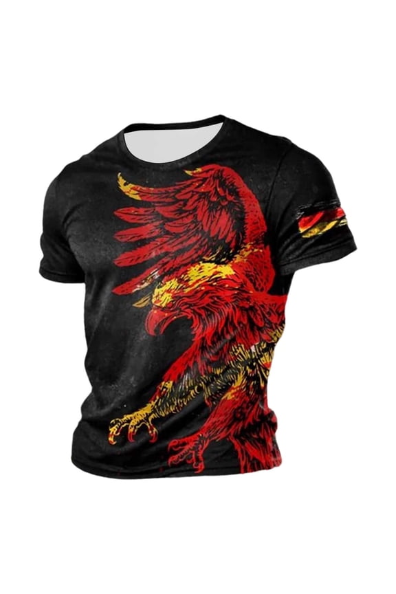 3D Pattern Print T-Shirt Eagle Graphic Summer Short Sleeve Tops Black L