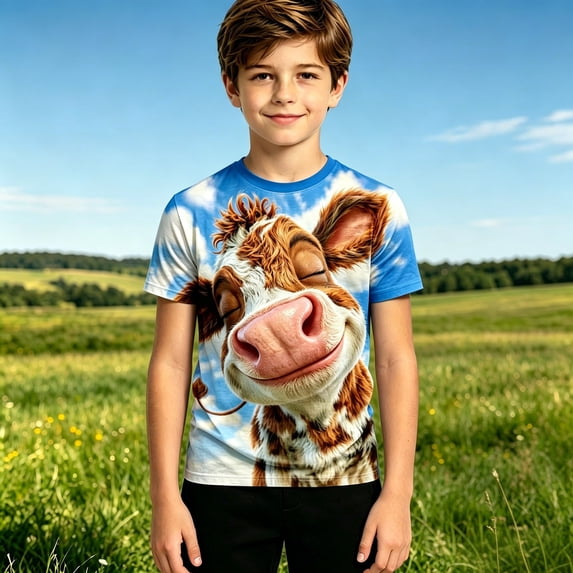 3D Pattern Print T-Shirt for Boys Funny Animal's Shock Face Full Print Shorts Sleeve Tees Crew Neck Summer Tops