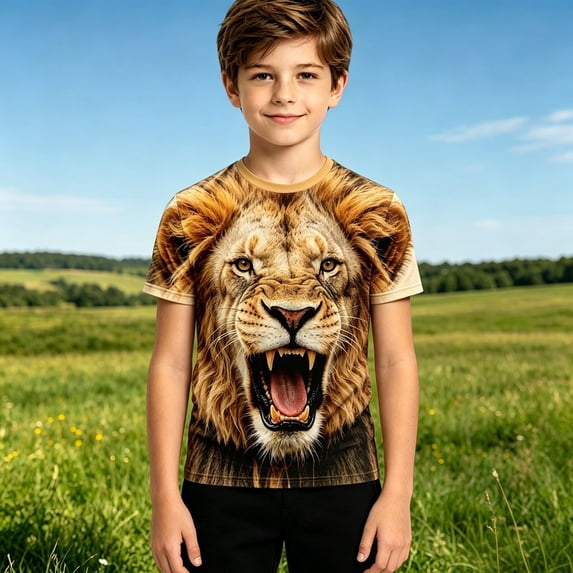 3D Pattern Print T-Shirt for Boys Funny Animal's Shock Face Full Print Shorts Sleeve Tees Crew Neck Summer Tops