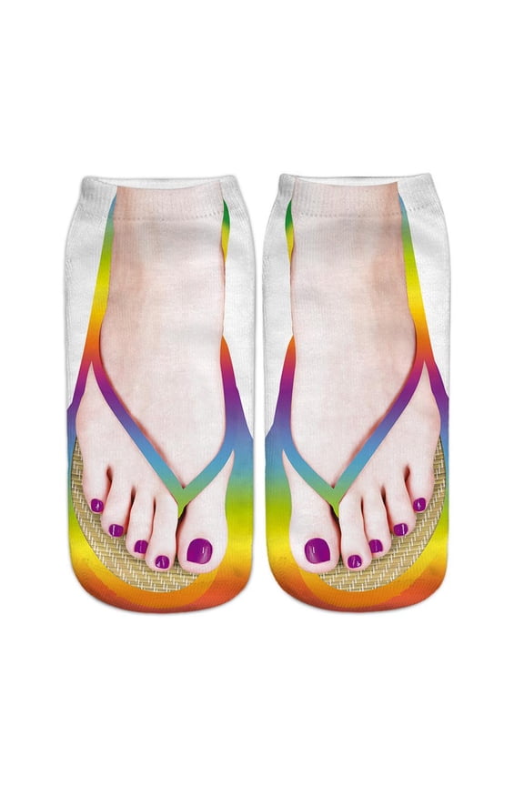 3D Pattern Socks,3D Manicure Print Socks,3D Pattern Flip Flop Socks,Casual Personalized Socks with Feet Printed on,Invisible Boat Socks,Casual Breathable Low Cut Ankle Socks,for Women Girls