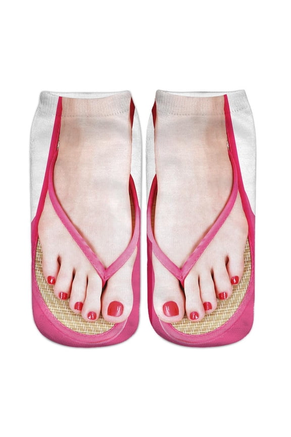 3D Pattern Socks,3D Manicure Print Socks,3D Pattern Flip Flop Socks,Casual Personalized Socks with Feet Printed on,Invisible Boat Socks,Casual Breathable Low Cut Ankle Socks,for Women Girls