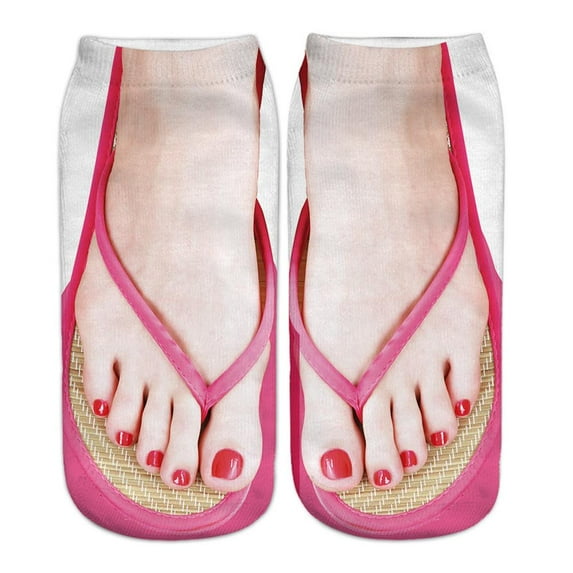 3D Pattern Socks,Flip Flop Socks,Women Print Socks,Funny Flip Flop Socks for Women Manicure Print Socks,Cotton Women Socks Sandal Socks,Women Funny Slipper Socks Men Novelty Crazy Socks Gifts