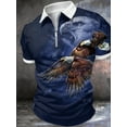 thumbnail image 1 of 3D Pattern T Shirt For Men Casual Printed Short Sleeve Animal Graphic Tee Sport Retro 1/4 Zip Tops Blue XXL, 1 of 5