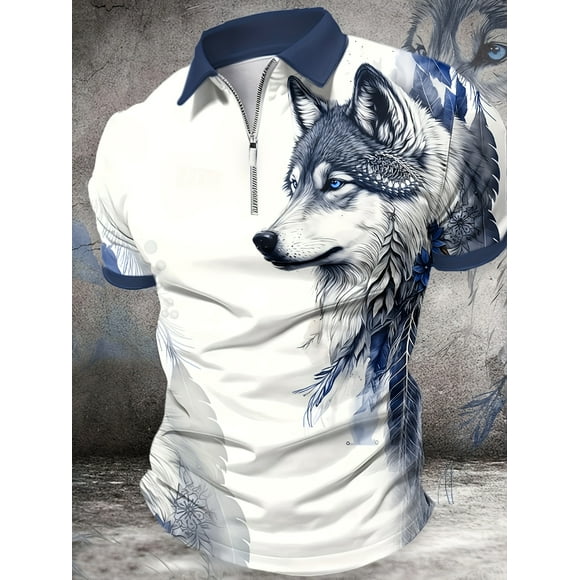 3D Pattern T Shirt For Men Casual Printed Short Sleeve Animal Graphic Tee White M