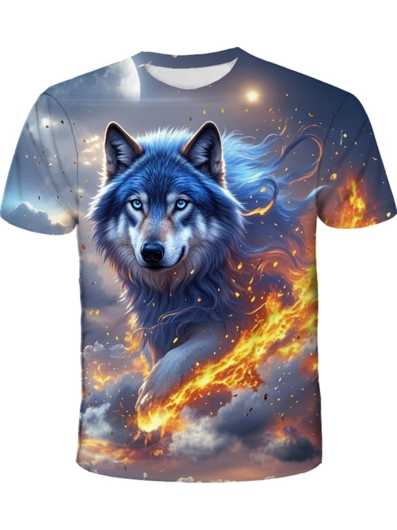 3D Pattern T Shirt for Men Casual Printed Short Sleeve Animal Graphic Tee