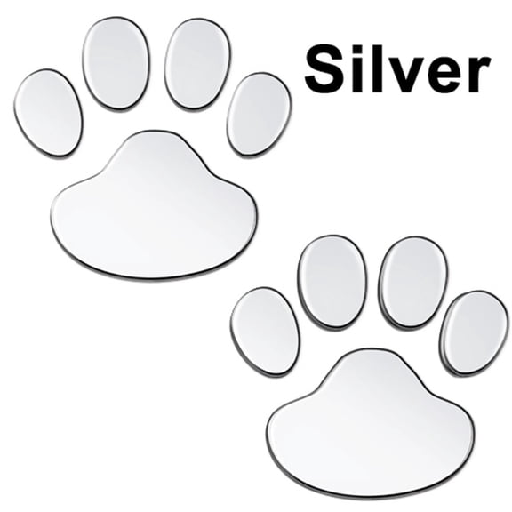 3D Paw Print Car Sticker For Dog Cat Bear Footprint, PVC Auto Decals For Bumper Window Dashboard Motorcycle, Silver Gold Red Black, 2 Pack(Silver)