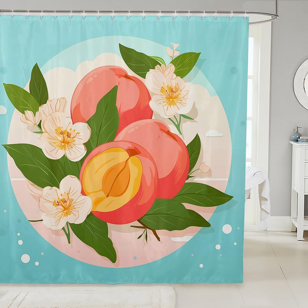 3D Peach Waterproof Bathroom Curtain White Flower Shower Curtain 72X84