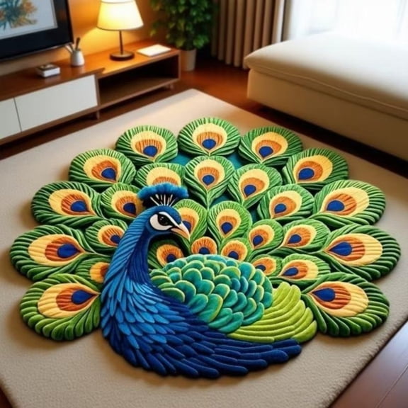 3D Peacock Flower Design Door Mat, Non-Slip Waterproof Entrance Mat, Indoor Outdoor Welcome Rug, Bathroom Kitchen Floor Mat, Durable, Easy to Clean