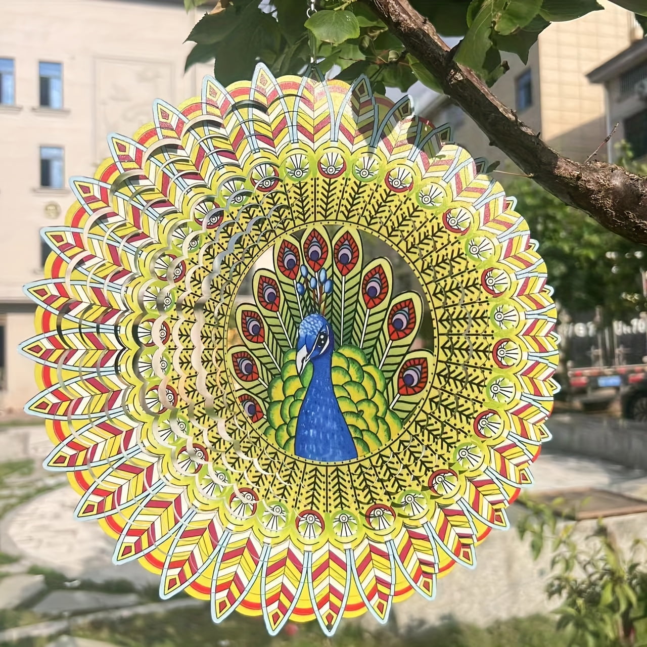3D Peacock/Owl/Jellyfish Wind Spinner Iron Windmill Outdoor Garden