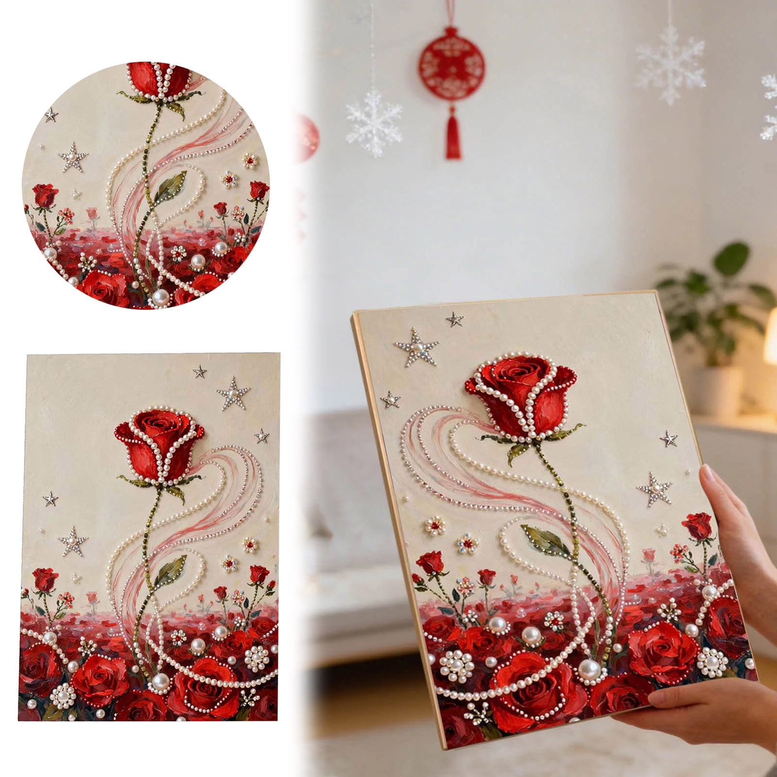 3D Pearl Art Painting Kit for Adults - Dreamy Ocean Lotus Design, Complete DIY Wall Decor with Wood Frame & Canvas, Beginner Craft Set (16"x12",Various styles)