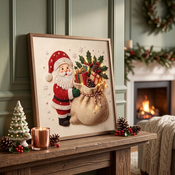 3D Pearl Beads Art Craft Kit with Frame, DIY Christmas Pearl Diamond Art Kit, Including Santa Claus, Snowman, Christmas Tree, Reindeer and Gift Boxes for Home Wall Decor