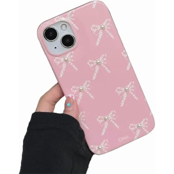 3D Pearl Bowknot Soft Phone Case Compatible with iPhone Case (Pink,iPhone 14)