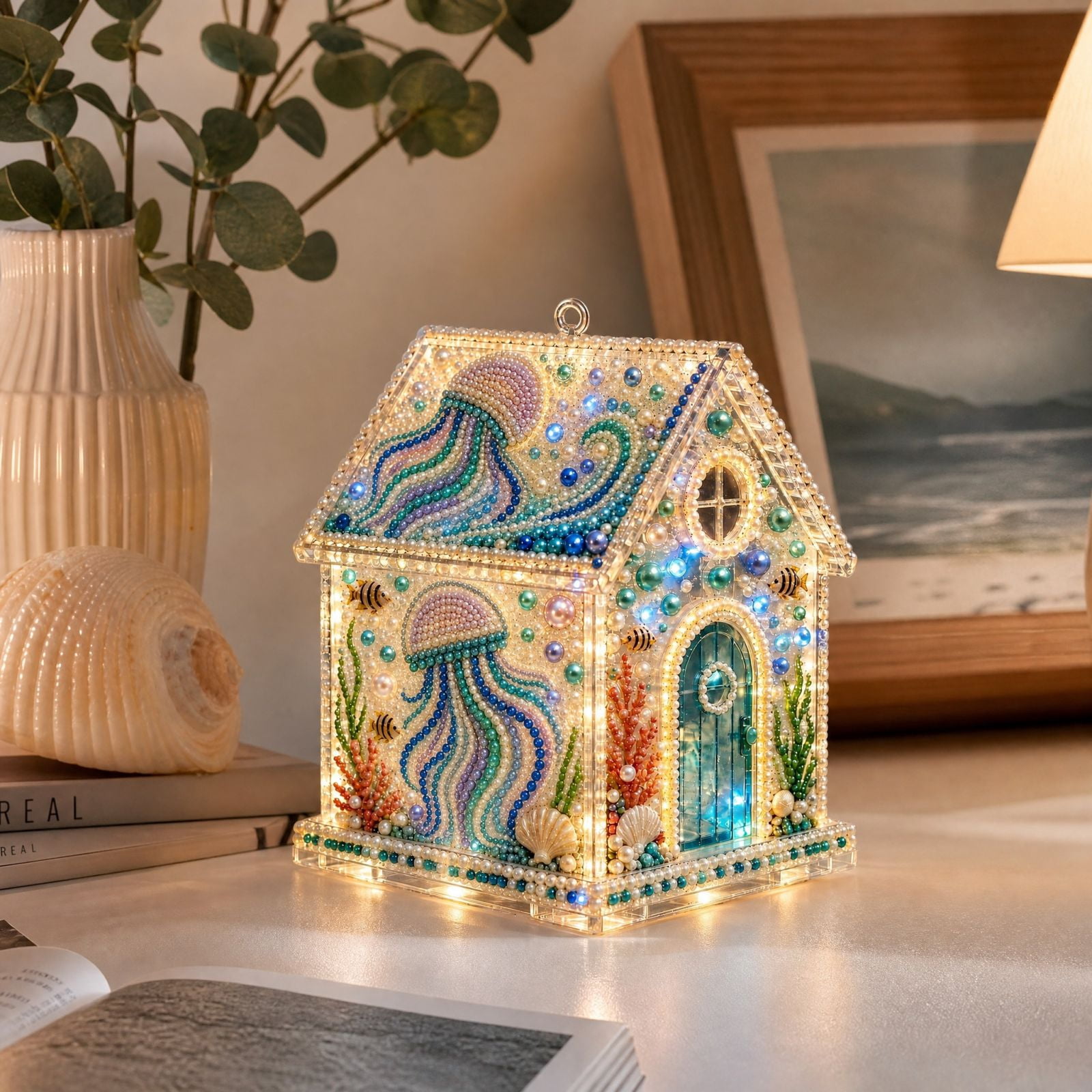 3D Pearl Diamond Art Kit with Led Lights, 1 Set Acrylic Ocean House ...