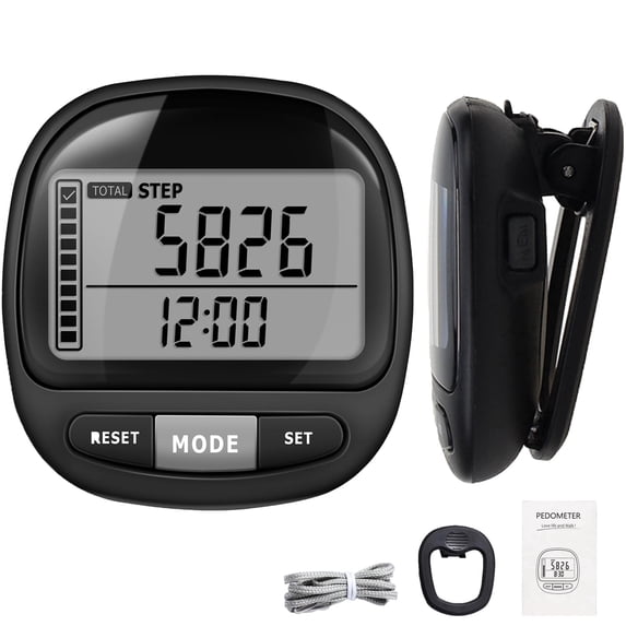 3D Pedometer for Walking with Clip and Strap, Walking Distance Miles, Calorie Counter, 7 Days Memory, Daily Target Monitor, Activity Time. Accurate Step Counter for Men Women & Kids Seniors