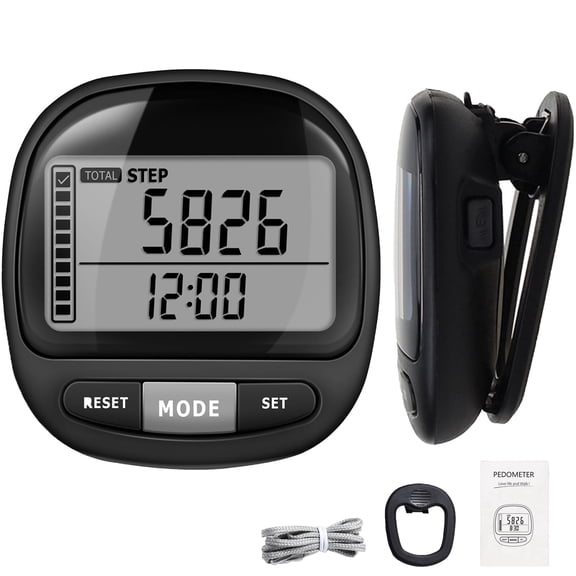 3D Pedometer for Walking with Clip and Strap, Walking Distance Miles, Calorie Counter, 7 Days Memory, Daily Target Monitor, Activity Time. Accurate Step Counter for Men Women & Kids Seniors