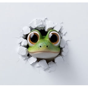 3D Peeking Green Frog Car Decal - Realistic "Busting Through" Cracked Wall Illusion Sticker, Funny Wide-Eyed Tree Frog Vinyl Graphic for Vehicle Windows, Bumpers and Doors, Durable, Weatherproof
