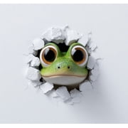 3D Peeking Green Frog Car Decal - Realistic Busting Through Cracked Wall Illusion Sticker, Funny Wide-Eyed Tree Frog Vinyl Graphic for Vehicle Windows, Bumpers and Doors, Durable, Weatherproof