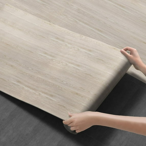 3D Peel and Stick Floor Tile Vinyl Flooring Roll Wood Plank Sticker 23"x 393"/64 Sq.Ft, for Home Apartment Room Self Adhesive Easy DIY Removable Waterproof Thicken Floor Covering Maple Wood