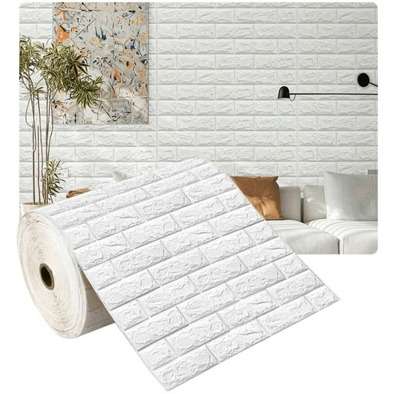 3D Peel and Stick Foam Brick Wall Panels – 118.11in / 196.85in / 393.7in, Easy to Clean & Cut, Grid Pattern for Home Decor – Self-Adhesive Wallpaper for Living Room, Kitchen, Bedroom, Office, Dorm