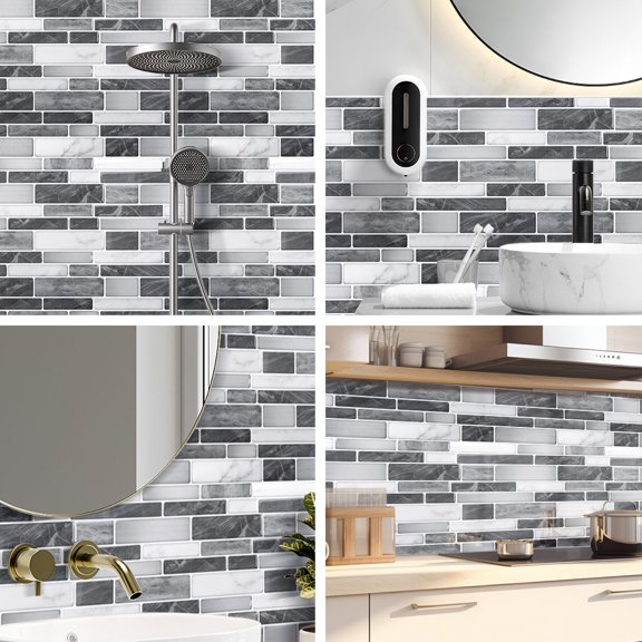 3D Peel and Stick Tile 10 Sheets Backsplash Self-Adhesive Marble Tile Self Adhesive PVC 3D Wall Tiles Stone Design Premium Tile Sticker for Kitchen, Bathroom, Laundry