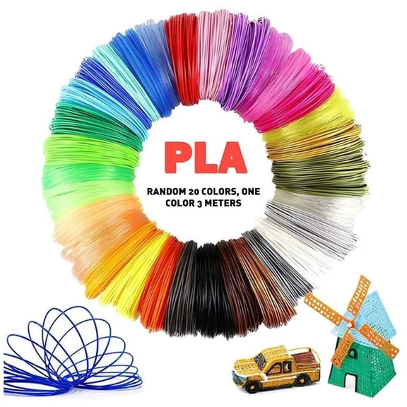 3D Pen Filament Refills, 20 Vibrant Non-Repeating Colors, 1.75mm PLA Filament, 3 Meters (9.8 Ft) Per Color, Eco-Friendly & Odorless 3D Drawing Material for Kids & Artists, 60m Total, 5PCS