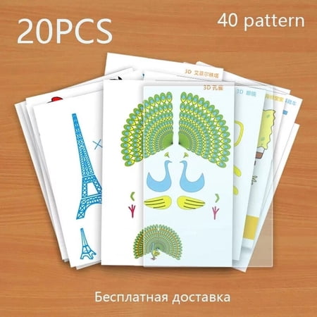 3D Pen Painting Model, Drawing Copy Board 20 Sheets 40 Patterns Model Paper Graffiti Board l +transparent Film ,Filament 1.75mm 20 pcs
