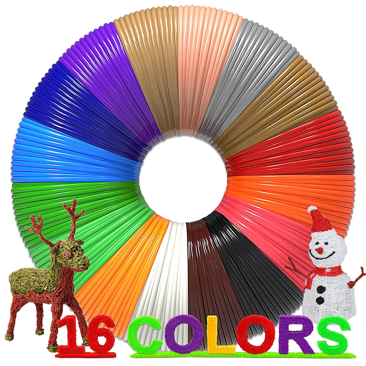 3D Pen Refills 1.75mm PLA Filament 640 Feet 16 Colors, Each Color 40ft, Bonus 250 Stencils eBooks, 3D Pen Material