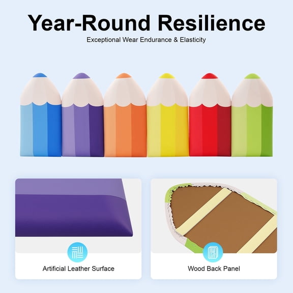 3D Pencil-Shaped Wall Padding Wall Mats 6pcs for Classrooms, Daycare Centers, Bedroom