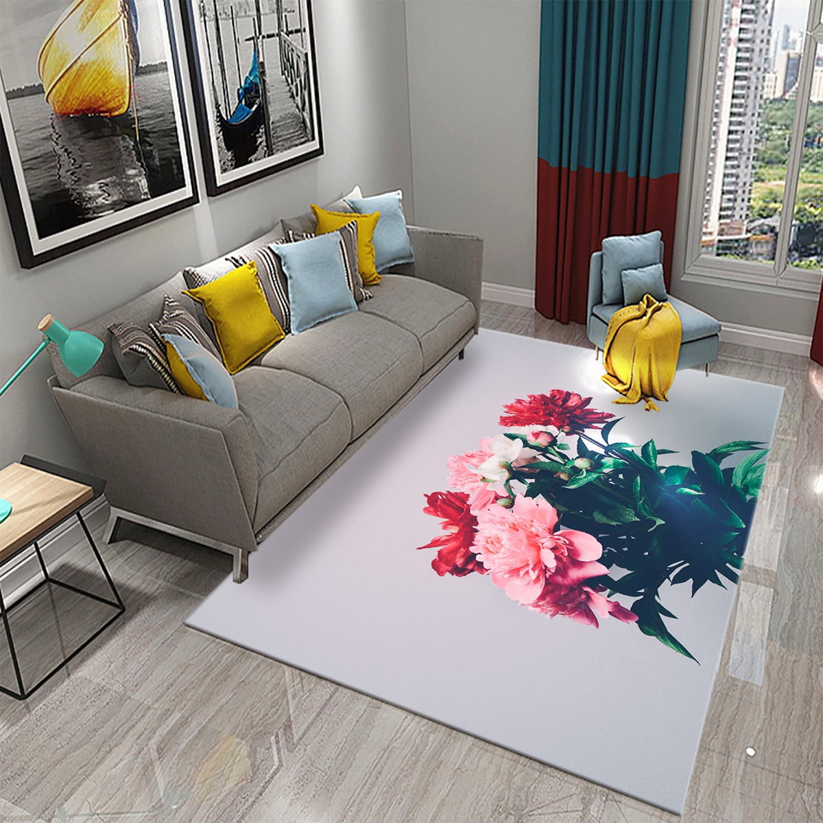 3D Peony Flowers Carpet Spring Floral Rugs for Bedroom Living Room r ...