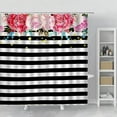 thumbnail image 1 of 3D Peony Striped Shower Curtain Black and White Striped Floral Fabric Bath Curtains With Pink Flowers Home Bathroom Decor, 1 of 4
