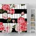 thumbnail image 1 of 3D Peony Striped Shower Curtain Black and White Striped Floral Fabric Bath Curtains With Pink Flowers Home Bathroom Decor, 1 of 4