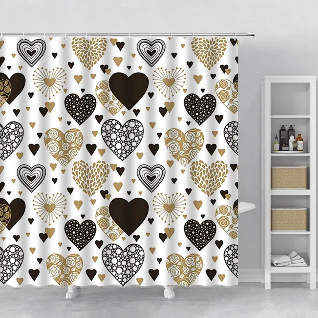 3D Peony Striped Shower Curtain Black and White Striped Floral Fabric