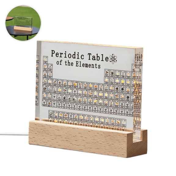 3D Periodic Table Lamp with Real Chemical Display, Acrylic Construction, Soft LED Lighting, Decorative Science Desk Light for Office, Study & Home Decor