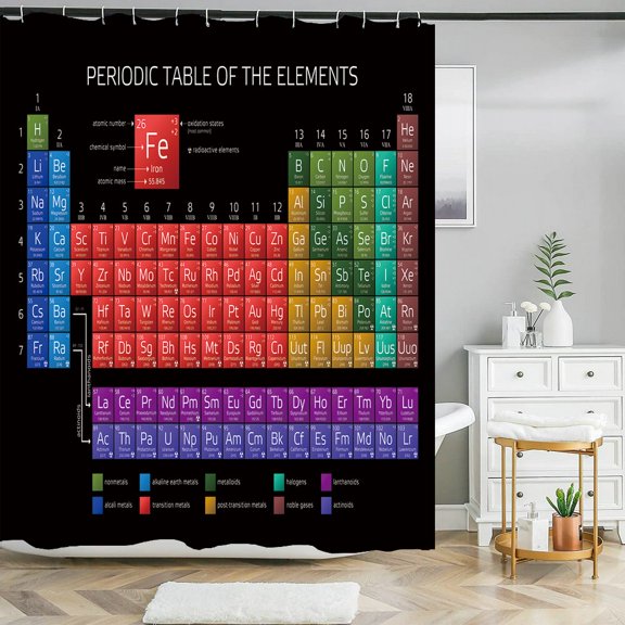 3D Periodic Table of Chemical Element Toilet Cover Bath Mat Sets Print Bathroom Curtain Set Waterproof Fabric Shower Curtains