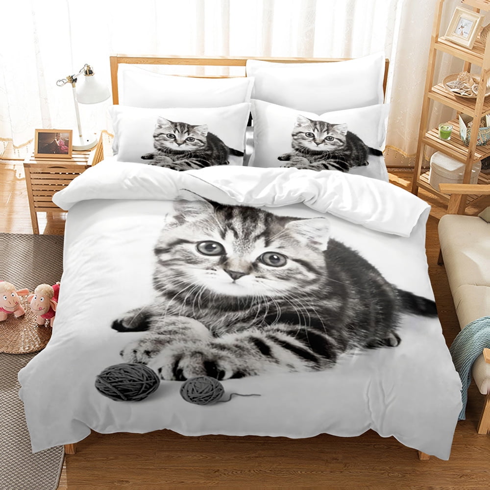 3D Pet Cats Print Bedding Sets, Cute Kitty Graphic Comforter Cover