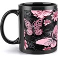 thumbnail image 1 of 3D Pink Black Butterflies 11 Ounces Funny Black Mug - Cute Coffee And Tea Mug - Ceramic Coffee Mugs For Women And Men, 1 of 7